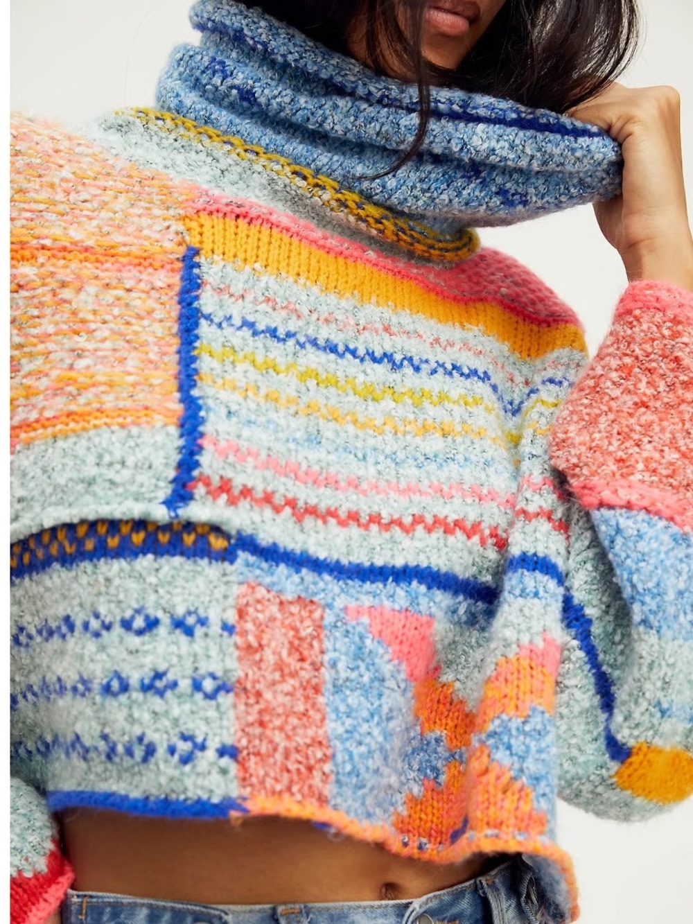 Sincerely Jules Abstract Aztec Bohemian Style Cowl Neck Sweater